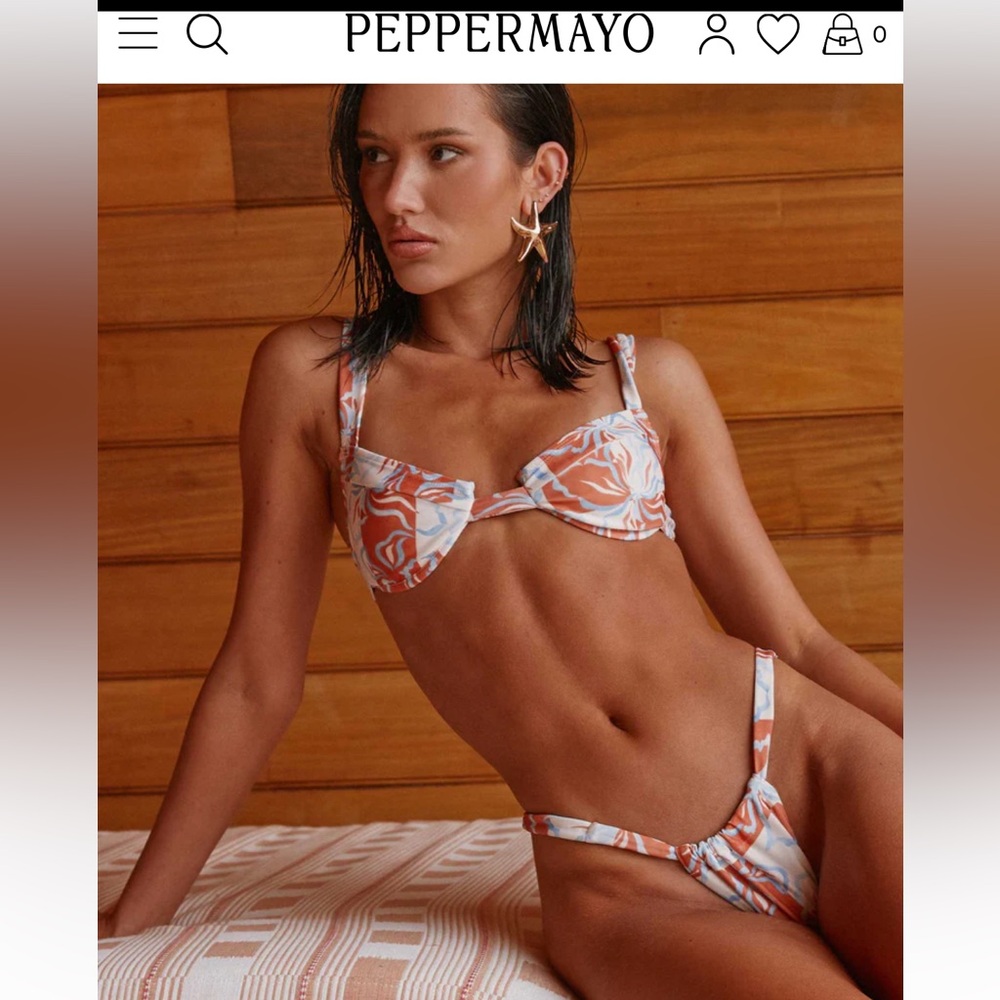 Peppermayo Airlie Balconette Bikini Top - Orange Blue Floral - NWT